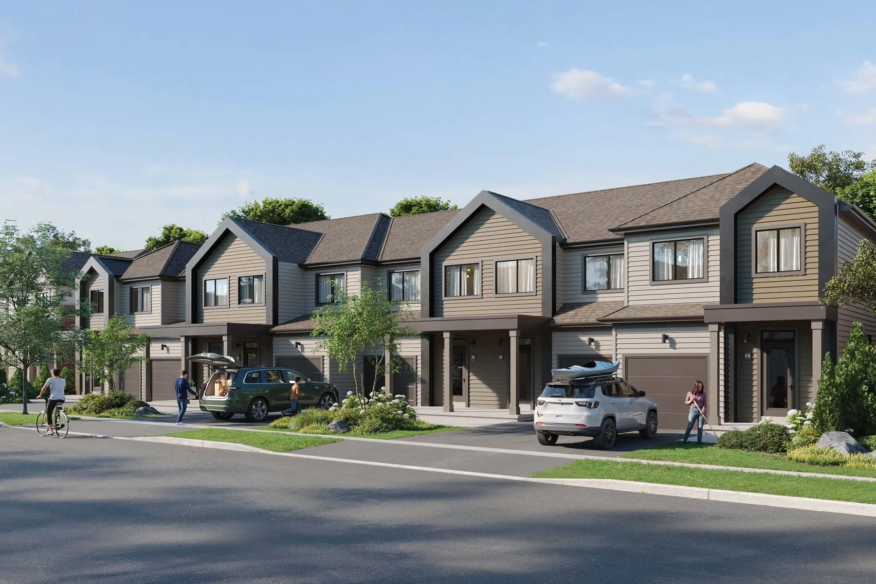 Townhome streetscape rendering at Wellwood